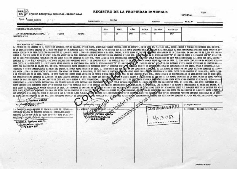 Archivo:ZR 01 - 07 - Partida Registral N° 04013088 del Registro de Predios en la Oficina de Sullana.jpg